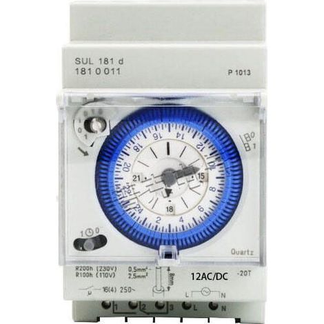 Minuterie analogique avec moteur synchrone et programme journalier, minuterie, 12 V c.a./c.c. MNS (1/4)