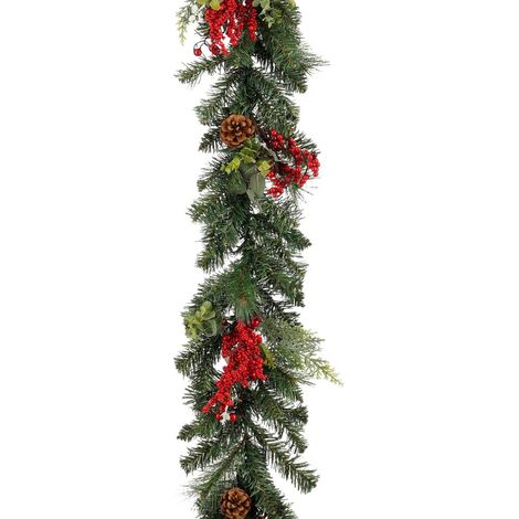 Guirlande de Noël Artificielle Sapin avec Pommes de Pin et Baies Rouges Vert et Rouge 180 cm - PANGIVO (1/4)