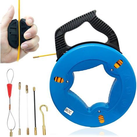 Tire Fil Aiguille Electricien 30M CâBle De Traction En fibre de verre Aide à La RéTraction De Ruban De Poisson Pour CâBle Avec Boîtier Poignée 4mm Tire Fil Electrique Solide pour Travaux électriques (1/5)