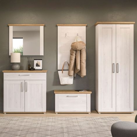Ensemble 5 éléments meuble d'entré décor blanc et naturel - VERONICE (1/5)