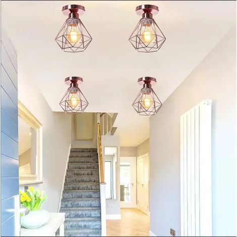 Lot de 4 Plafonnier Retro en Métal Cage,Lustre Plafonnier Idnustrielle Style Edison pour Salon Chambre,ø16cm,Rose (1/4)
