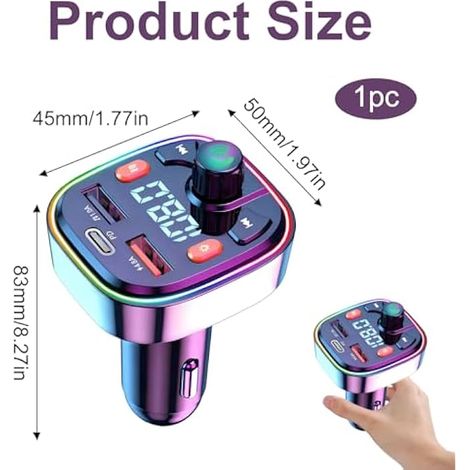 Trasmettitore FM Bluetooth per auto, [Type-C PD20W e QC 3.0] Adattatore MP3 per autoradio Bluetooth, adattatore caricabatterie per auto Q5, supporta 2 porte USB e una porta Type-C, supporta chiamate i (1/5)