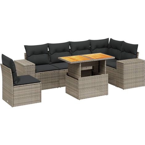 Maison Exclusive - 7-tlg. Garten-Sofagarnitur mit Kissen Grau Pol (1/3)