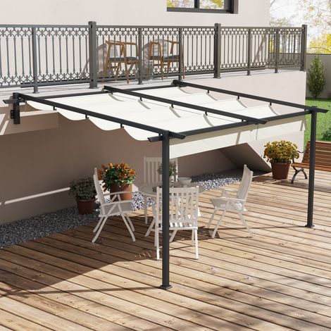 Pérgola 4x3 m Cenador de Jardín con Techo Retráctil de Poliéster y Marco de Acero Crema y Gris Oscuro (1/5)