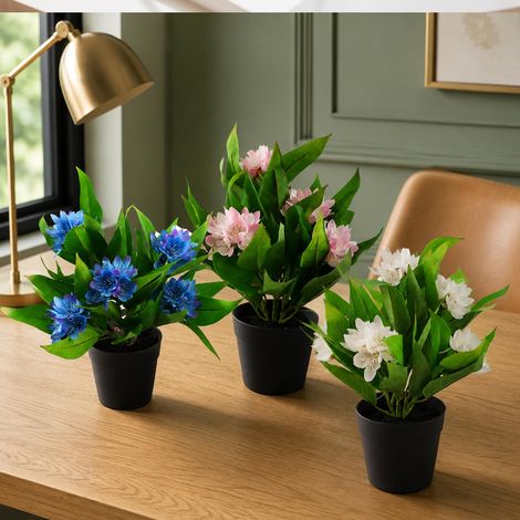 18cm 3x Artificial Freesia Plants Pink, White, Blue Flowering (1/5)