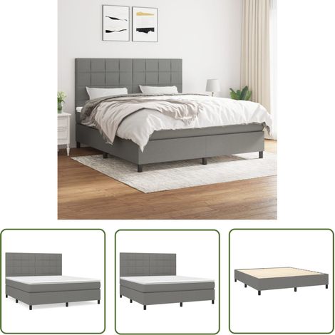 The Living Store Sommier à lattes de lit avec matelas Gris foncé 180x200cm Tissu - Lit Double - Lit Tapissier - Literie - Matelas À Ressorts Ensachés - Tête De Lit Ajustable (1/5)