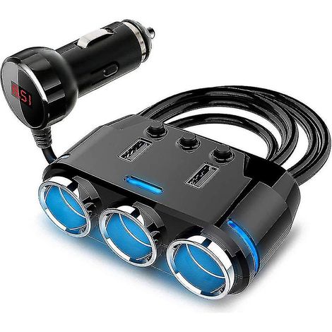 Cigarette Lighter Adapter 3 Socket Cigarette Lighter Splitter With Led Voltage Display Dual Usb Car Charger On/off Switches Car Splitter (1/4)