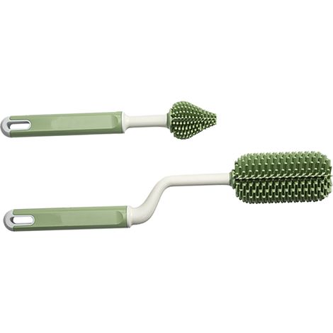 Brosse de nettoyage en silicone pour biberons avec long manche, élimine les résidus, nettoyage en profondeur, brosse pour tétons et biberons (verte) (1/4)