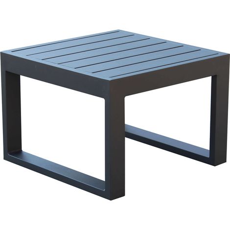 Tavolino basso quadrato 45x45 cm da esterno giardino per salotto con struttura in alluminio e piano effetto doghe Milos -  Black