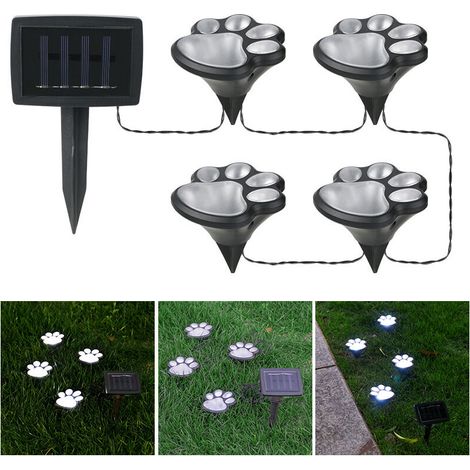 Lumière Solaire de décor de Patte de LED, 4 Empreintes de Patte Animale de Chien Allume la Lampe extérieure de Chemin de LED pour Le Patio Patio décor de Passage Couvert,Lumière blanche (1/4)