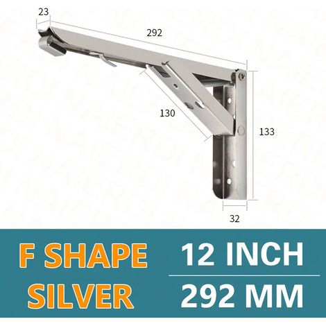 (Argent 30 cm - Pologne) 2 supports pliables en acier inoxydable, blanc et noir, en fer, triangulaires, réglables, pour étagère murale ou de table (1/5)