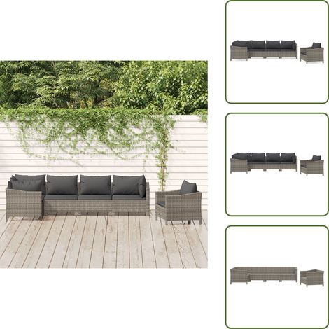 6-tlg. Garten-Lounge-Set mit Kissen Grau Poly Rattan - Gartenmöbel - Loungemöbel - Outdoor Möbel - Rattan Gartenmöbel - Garten Lounge Set (1/5)