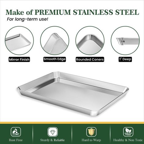 Baking Tray with Cooling Rack: Stainless Steel Baking Plates and Grids, Oven Dish for Roast Home Kitchen Barbecue 40.5 x 30.5 x 2.5 cm, Pack of 2 (1/4)