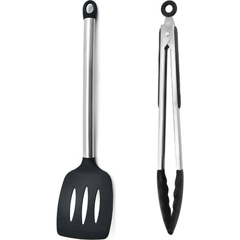Ustensiles De Cuisine En Acier Inoxydable Et Silicone - Outils Résistants À La Chaleur Pour Poêles Antiadhésives - Set De 2 Pièces (1/5)
