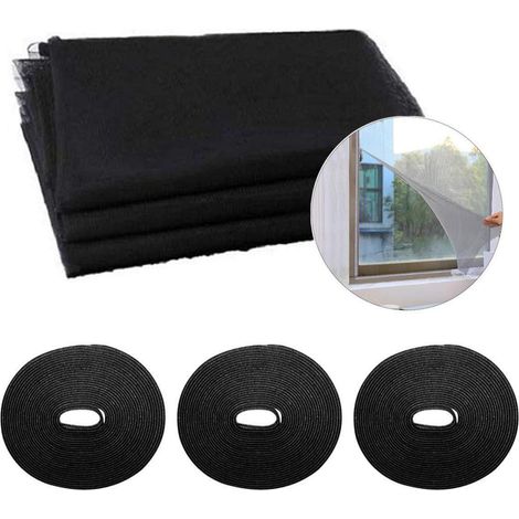 3er Set Fliegengitter für Fenster 150x200cm, Insektenschutz mit Klettband, schwarz (1/5)
