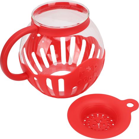 Bol à pop-corn en verre de 2,13 L pour micro-ondes, à large ouverture et avec poignée, rouge, idéal pour les soirées cinéma et jeux. (1/5)