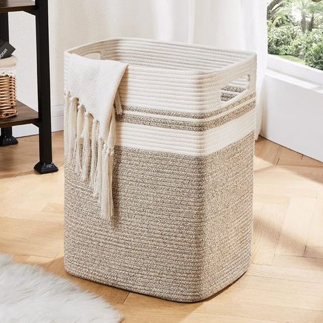 Cesto per la biancheria, cesto portaoggetti alto in cotone con manici, cesto decorativo per coperte per il soggiorno, grande cesto pieghevole per giocattoli e cuscini (1/5)