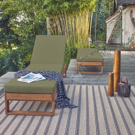 Lot de 2 bains de soleil bois d'eucalyptus Pamplona multi positions toile en polyester kaki (1/5)