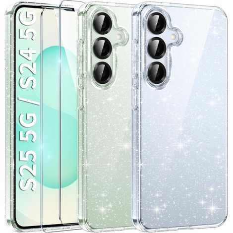 Glitzer Handyhülle Samsung Galaxy S24 5G Hülle mit Schutzfolie Transparent TPU (1/5)