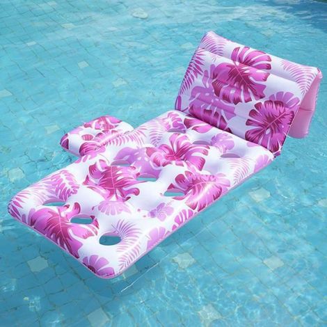 Bouée gonflable pour adultes avec porte-gobelet. Dossier réglable. Fauteuil gonflable rose. (1/3)