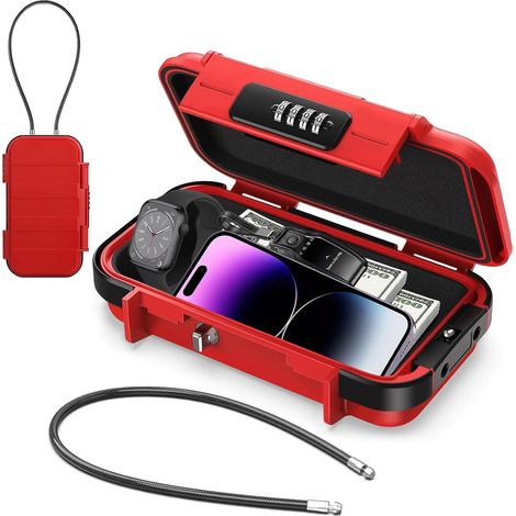 Coffre-fort portable, étanche, petit coffre-fort avec serrure à combinaison, coffre-fort d'extérieur avec cordelette détachable, sécurise les objets de valeur en voyage, à la plage, au camping, au bur (1/5)