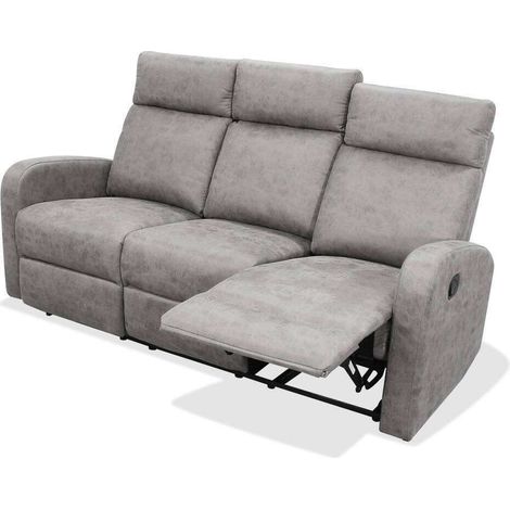 Sofá tres plazas relax con palanca Giulia tapizado textil cemento, 180cm(Ancho) 90cm(Fondo) 101cm(Alto) (1/2)