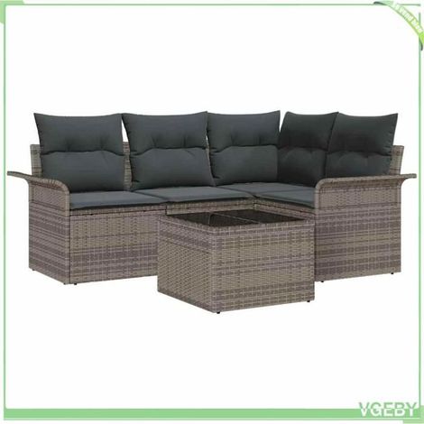 Ensemble canapé de jardin - FAFEICY - Modulaire - Gris polyrotin - Rangement intégré - Cadre acier anti-UV (1/5)