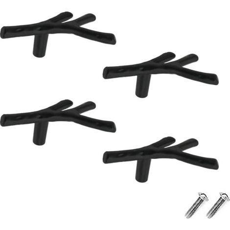 Set mit 4 Vintage-Schubladengriffen aus Zinklegierung für Schränke, Schubladen, Landhausstil, Cottage (einlochig, schwarz) (1/4)