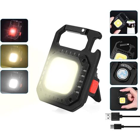 Mini Lampe de Travail LED Rechargeable, Portable Porte-clés Lampe de Poche 7 Modes 800 Lumen avec Ouvre Bouteille Base Magnétique, Multifonctionnel Lampe Etanche pour Camping/Repair/Emergency [Classe 