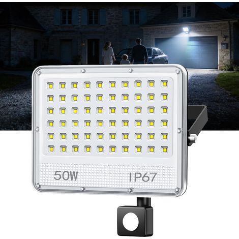 1 x Outdoor LED Floodlight with Detector, 50 W 5000 LM 6500 K Outdoor LED Spotlight with Detector, IP67 Waterproof Floodlight Security Lamp for Garden, Garage, Patio (1/5)