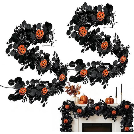 Guirlande Halloween 2 Pièces Réalistes Gothiques Longues Noires Intérieur Guirlande Feuilles Artificielles Déco Halloween Pour Chambre Maison Hantée Étagère Cheminée Cour Porche Fête (1/5)