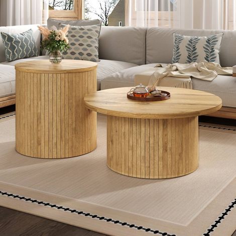 Table basse double plateau 7050 cm bois naturel, multifonction salon ou bureau (1/5)