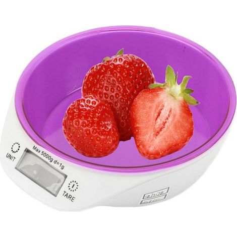 Balance électronique - plateau violet - plage de mesure de 1 gramme à 5 kilogrammes - balance de cuisine - adaptée aux aliments et aux cosmétiques (1/5)