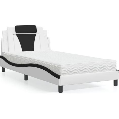 Cama Viana con colchón cuero sintético blanco y negro 100x200 cm vidaXL (1/5)