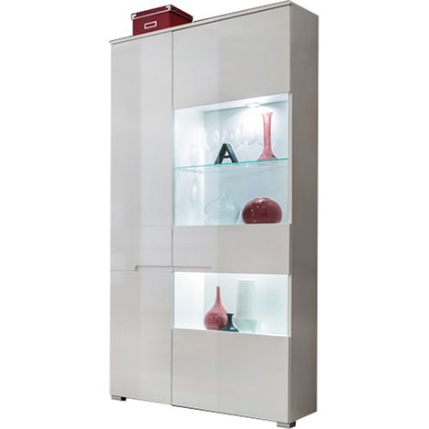 Dusine – Armoire vitrine LED 90 cm – Finition laquée blanche – Dimensions 195x90x38 cm – Espace de rangement moderne – Fabrication UE
