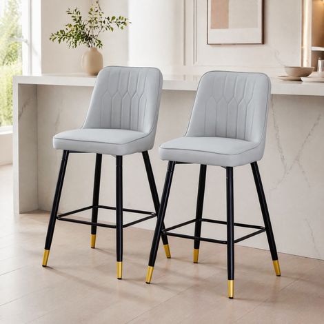 DESMIU Tabouret de bar Lot de 2 100 cm avec dossier, repose-pieds et structure métal, en similicuir PU, Noir (1/5)
