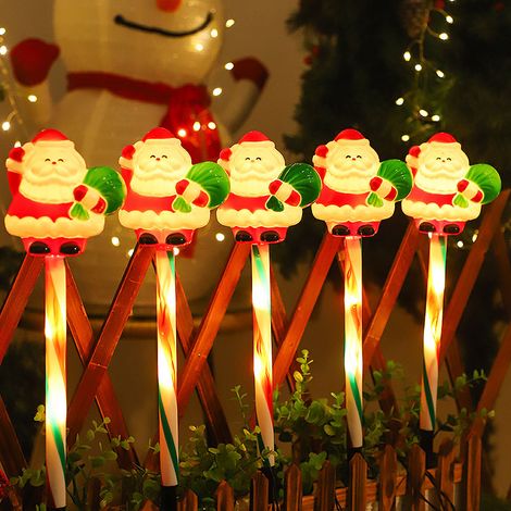 Piquets lumineux solaires LED de Noël lot de 5 Père Noël, lampe extérieure IP65, source lumineuse LED. (1/5)
