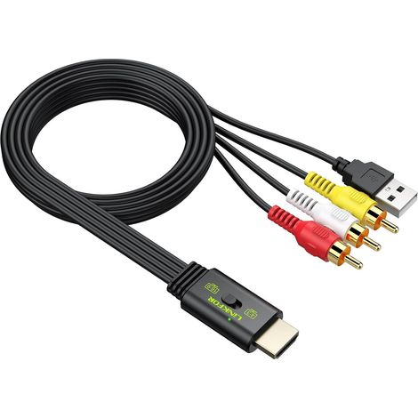Convertisseur RCA vers HDMI avec Câble Intégré 150cm Switch 4:3/16:9 & 1080P/60Hz Optimisé pour Lecteurs DVD/VHS/VCR (1/5)