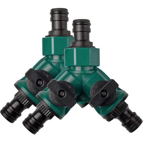 Lot de 2 raccords de tuyau à 2 voies avec vanne d'arrêt - Raccord rapide - Tuyau d'arrosage - Raccord de tuyau d'arrosage - Pour robinet 3/4po