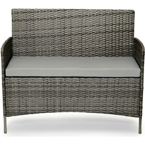 EVRE Grey Madrid Rattan Garden Furniture Set Patio Conservatory For Outdoor & Indoor Patio Conservatory Balcony with Glass Top Coffee Table and Cushions