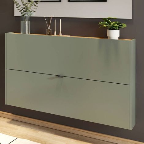 Meuble à chaussures suspendu vert sauge et bois 140cm Judy (1/5)