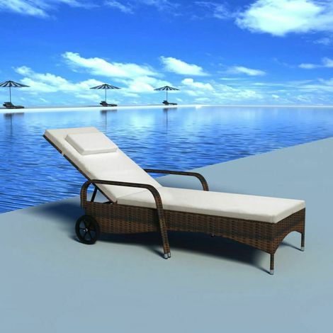 vidaXL Lettino Prendisole con Cuscino e Ruote in Polyrattan Marrone