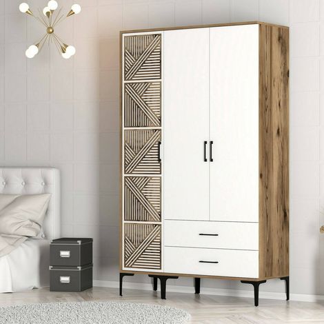 Dmora - Armario 3 puertas Avior, Muebles de dormitorio, Vestidor, Armario de ropa, 120x48h201 cm, Nogal y Blanco, con embalaje reforzado (1/5)
