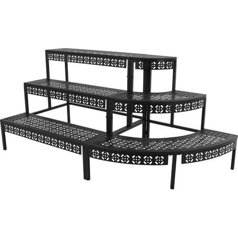 Soporte para plantas de 3 niveles escalonados, material de hierro, dimensiones 90 cm / 110 cm / 130 cm, capacidad de carga 15 kg por nivel, requiere montaje. (1/5)