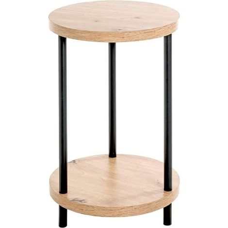 Table d'appoint Ronde en MDF chêne Clair Noir et métal - Dimensions : H 50 x Ø 30 cm - Style : Moderne (1/4)