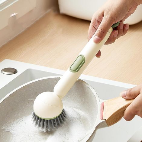 Set di 2 spazzole per piatti con dispenser di sapone, spazzola per la pulizia di cucina, scolapiatti e lavello del bagno (verde) (1/5)