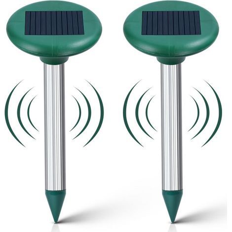 Set di 2 repellenti solari per talpe - Repellente ultrasonico per talpe, caccia alle talpe - Dispositivo solare intelligente che combina suoni e vibrazioni anti-talpa e anti-ratto (1/5)