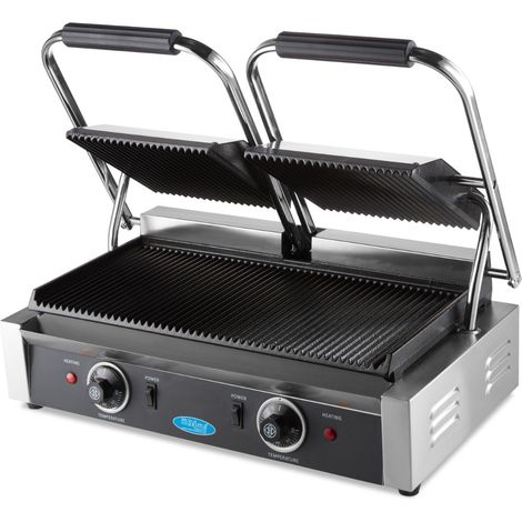 Grill Contact - Rainuré - Double Plaque de Grill - 2 x 22cm - Maxima