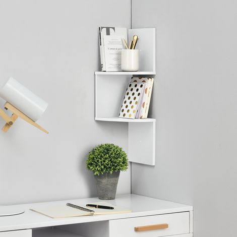 Scaffale Angolare da Parete Lysaker Design Zigzag con 3 Ripiani - Bianco [en.casa] (1/3)