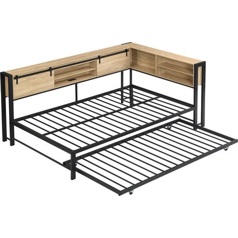 Lit métallique 120 x 200 cm avec lit gigogne 90 x 190 cm et rangement (1/5)